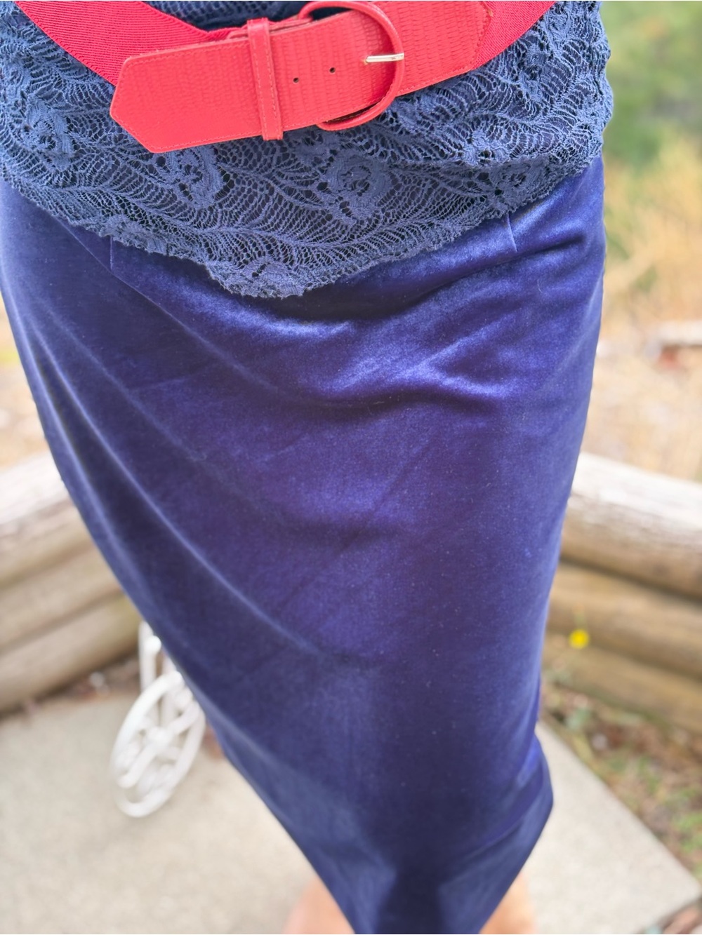 Vintage Blue Velvet Ladies Skirt